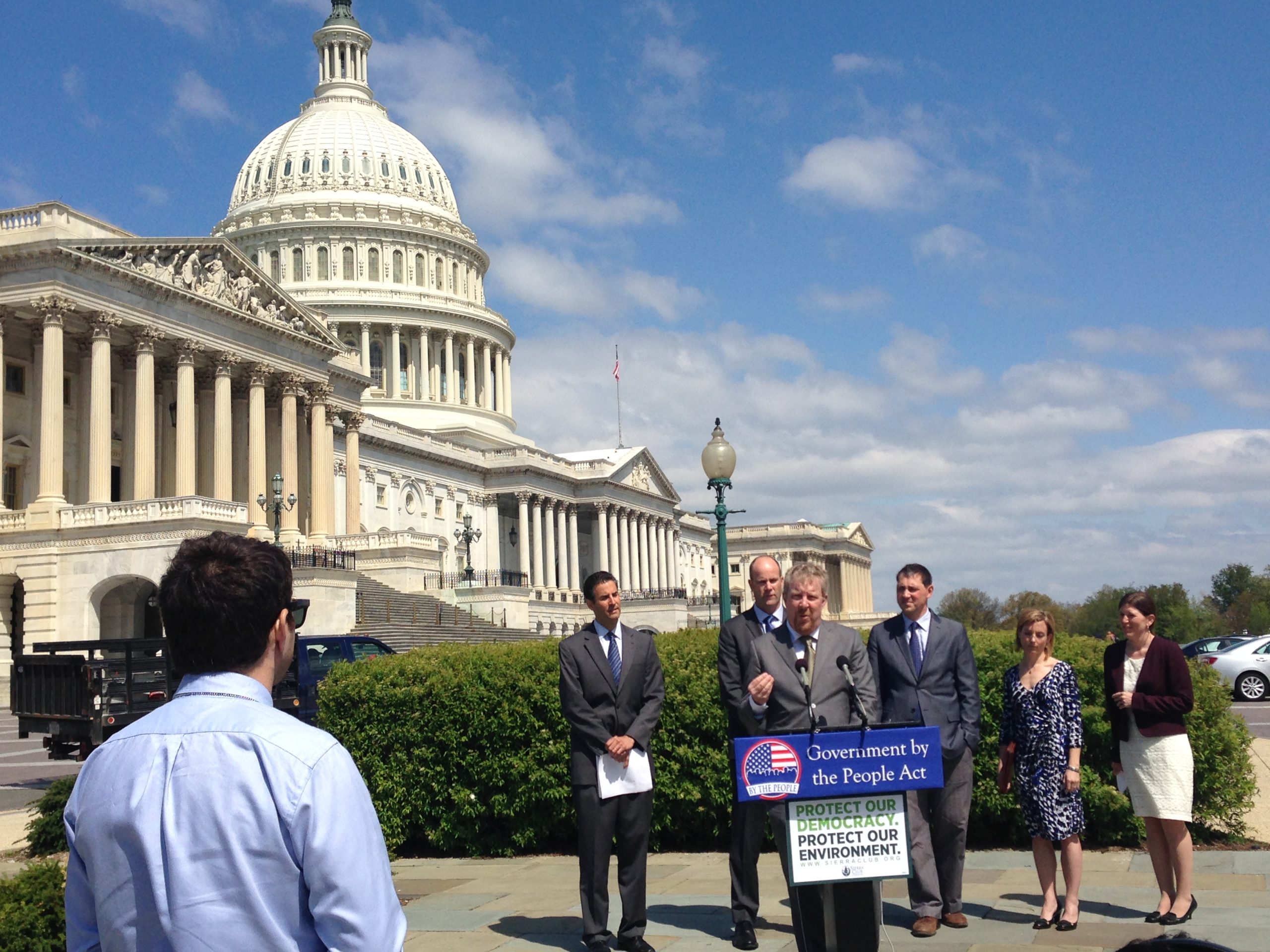 Oil Change International Executive Director Steve Kretzmann joins Rep. Sarbanes (D-MD), left, and other environmental leaders to support the Government by the People Act