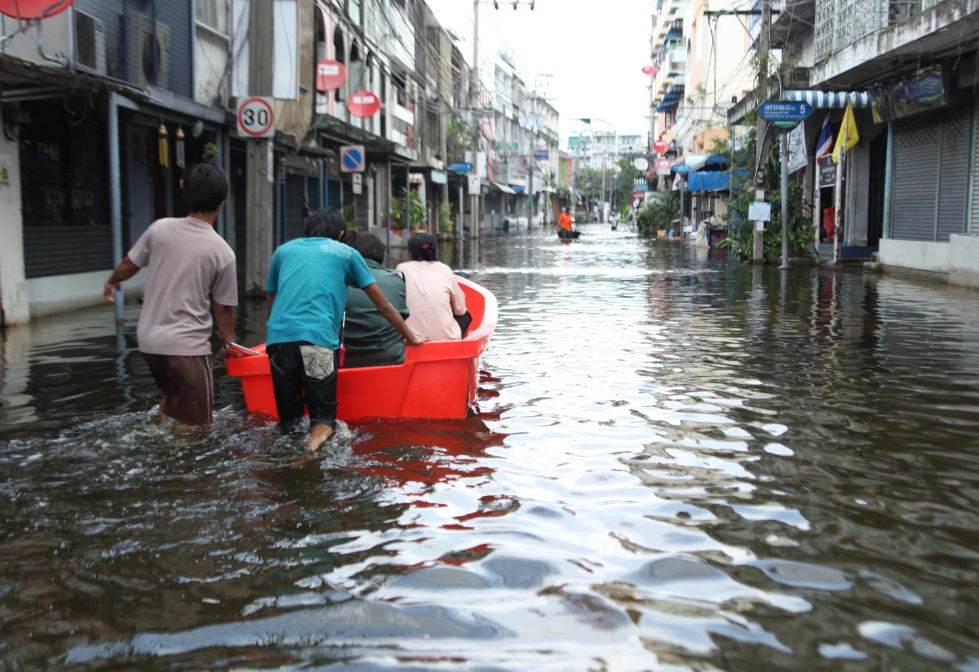 People on flooded streets