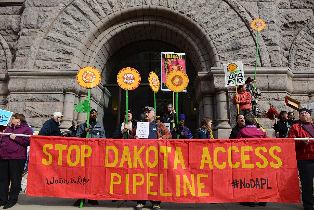 People gathered outside Minneapolis City Hall to protest the Dakota Access Pipeline.